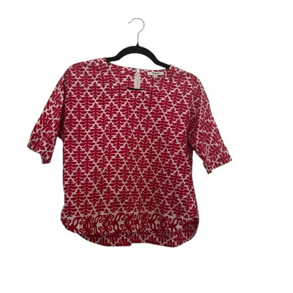 Madewell Dark Pink & White Bold Print Cotton Short Sleeve Blouse Top XS